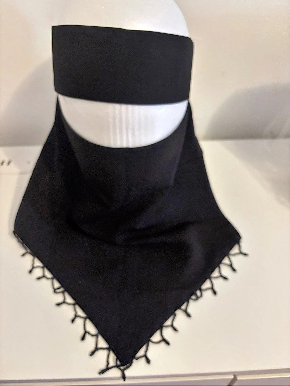 Bedoon Essm Black Niqab with Beaded Trim